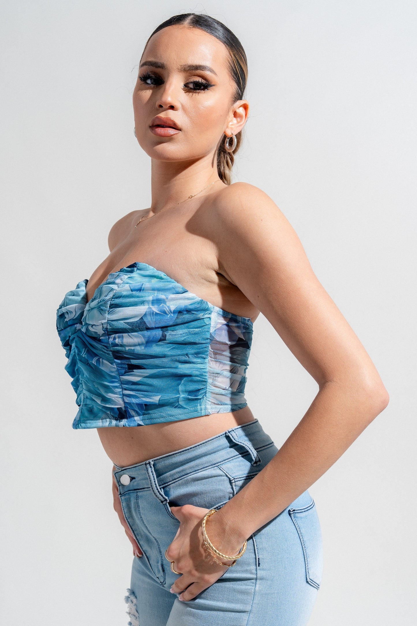 Mesh Print Deep Plunge Corset Printed Mesh Tube