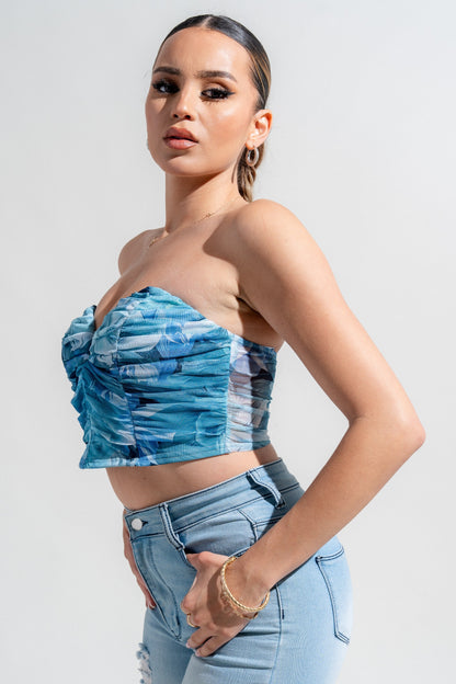 Mesh Print Deep Plunge Corset Printed Mesh Tube
