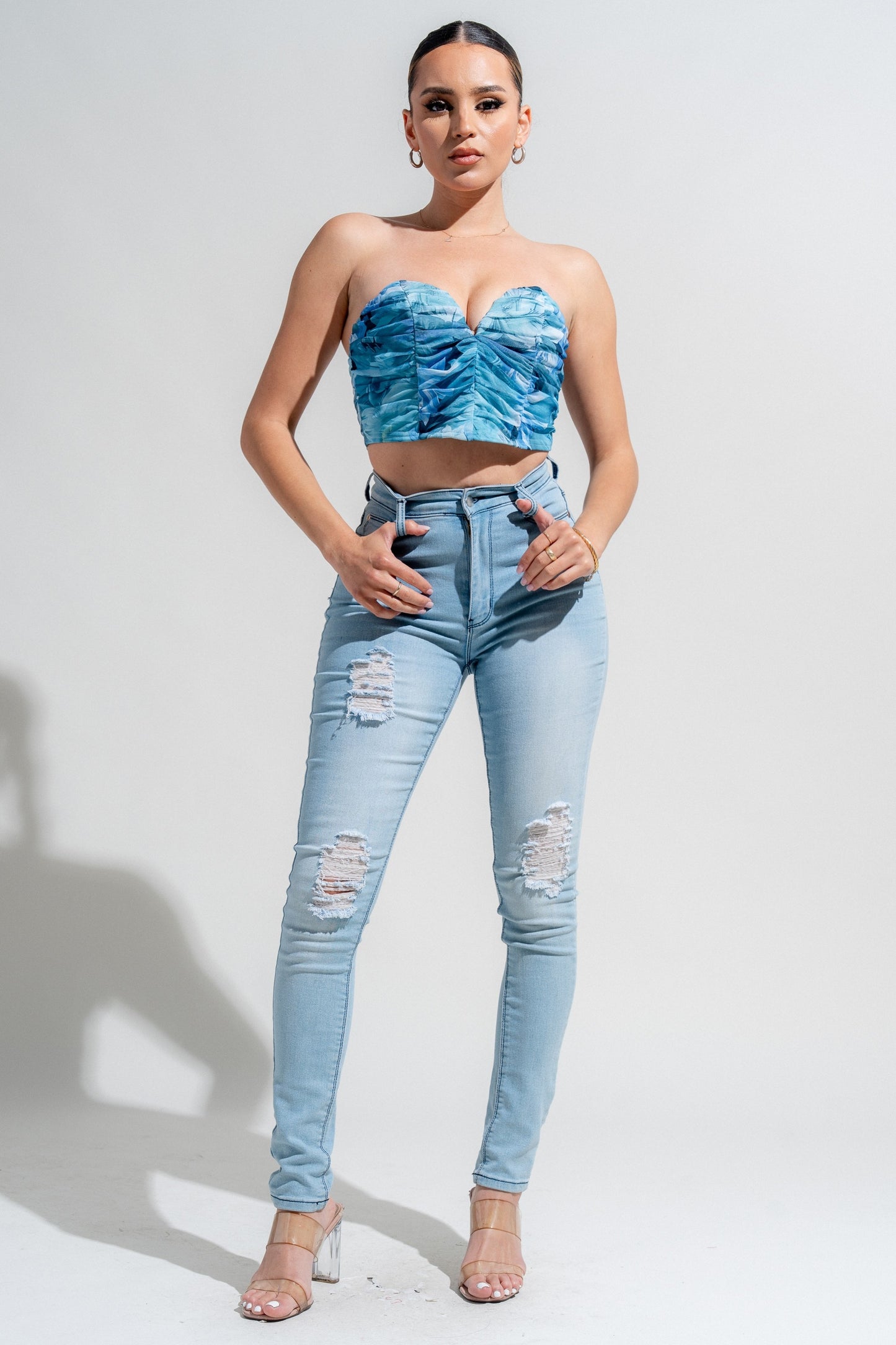 Mesh Print Deep Plunge Corset Printed Mesh Tube