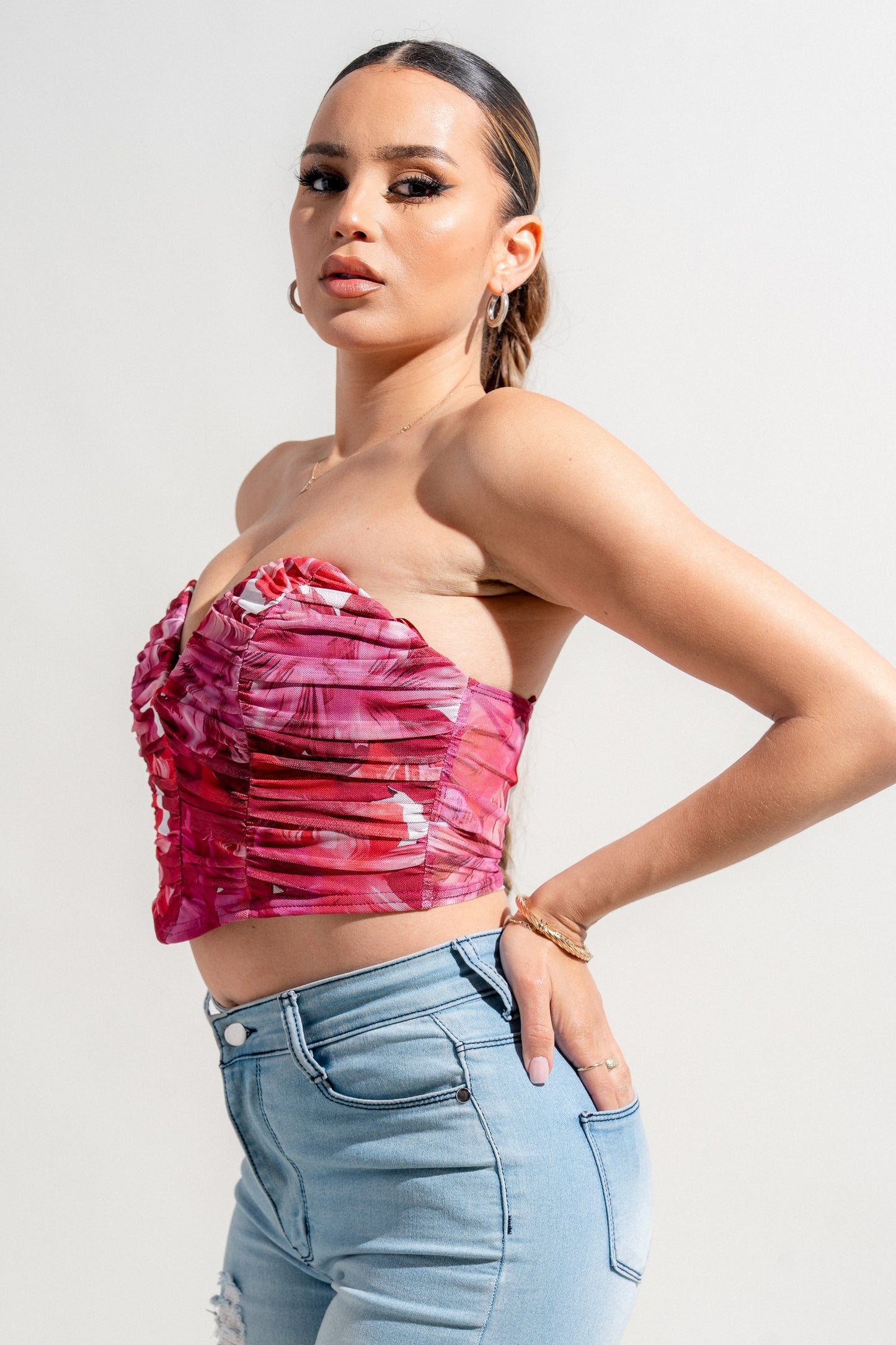 Mesh Print Deep Plunge Corset Printed Mesh Tube