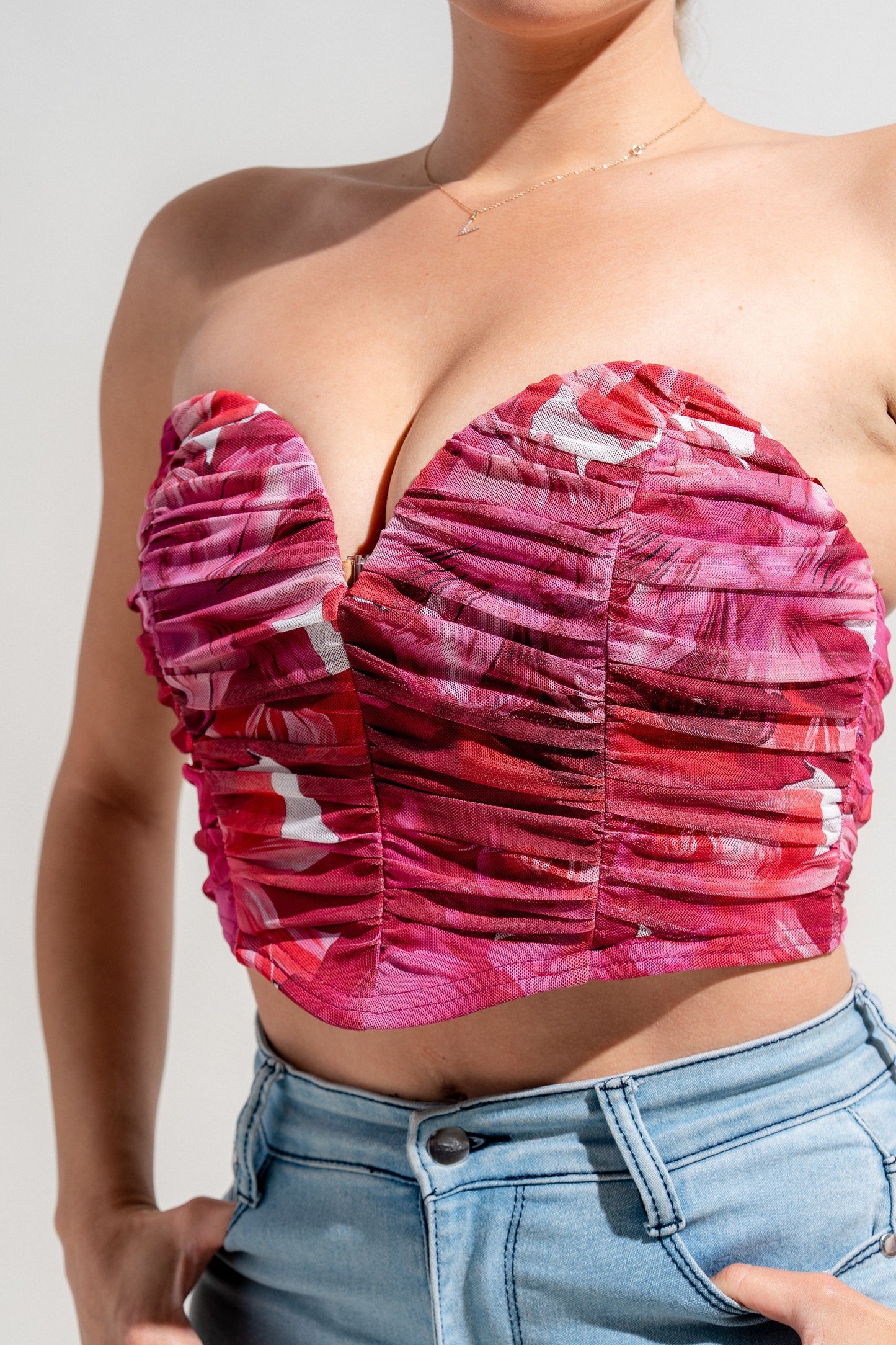 Mesh Print Deep Plunge Corset Printed Mesh Tube