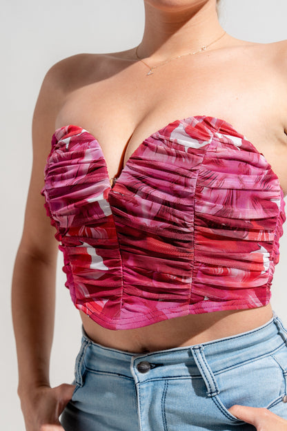 Mesh Print Deep Plunge Corset Printed Mesh Tube