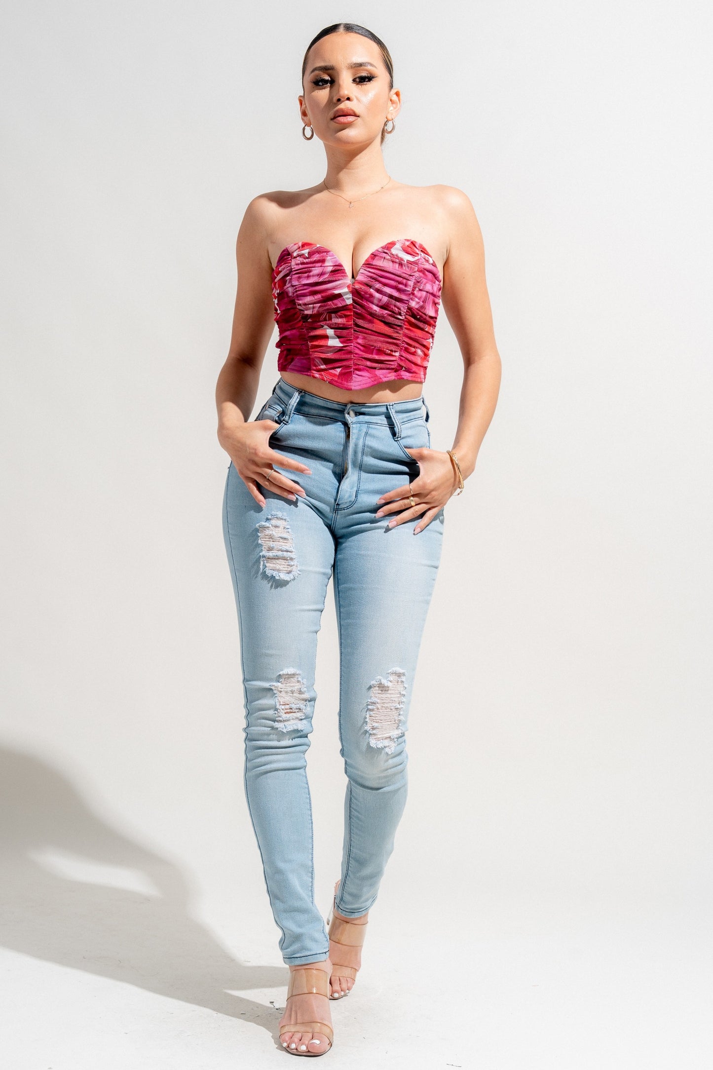 Mesh Print Deep Plunge Corset Printed Mesh Tube