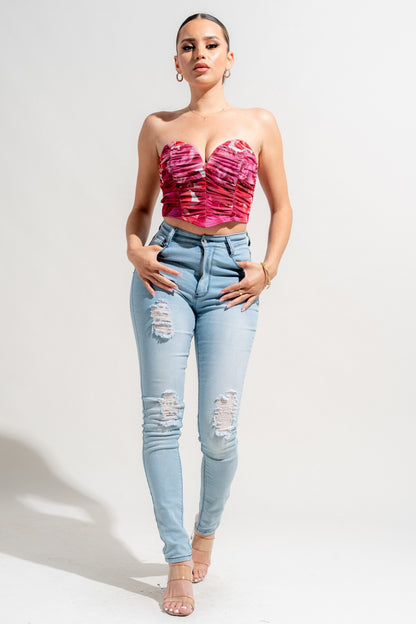 Mesh Print Deep Plunge Corset Printed Mesh Tube