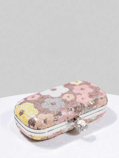 FLORAL SEQUIN EVENING CLUTCH BAG