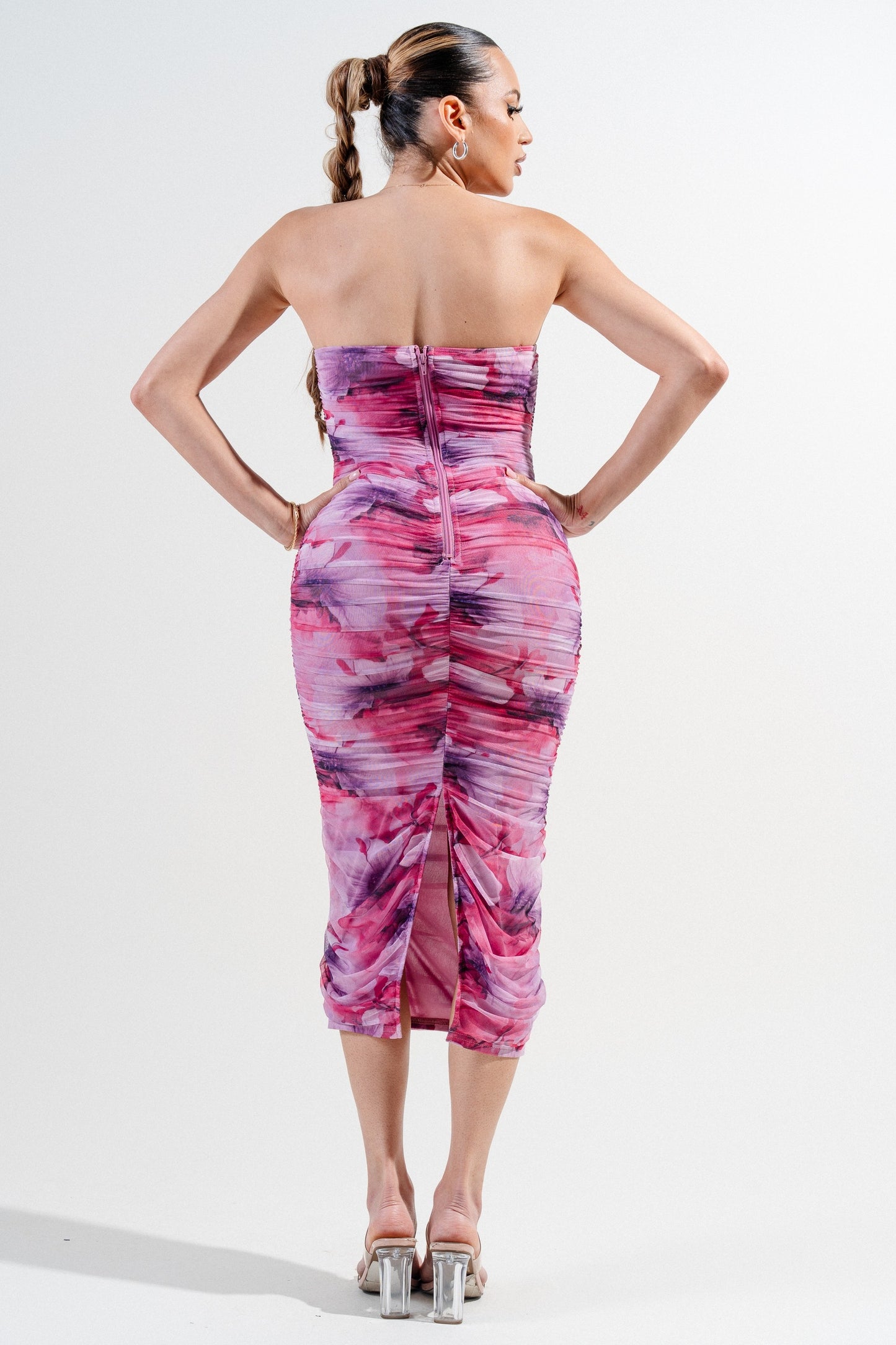 Sweetheart Neckline Mesh Print Midi Dress
