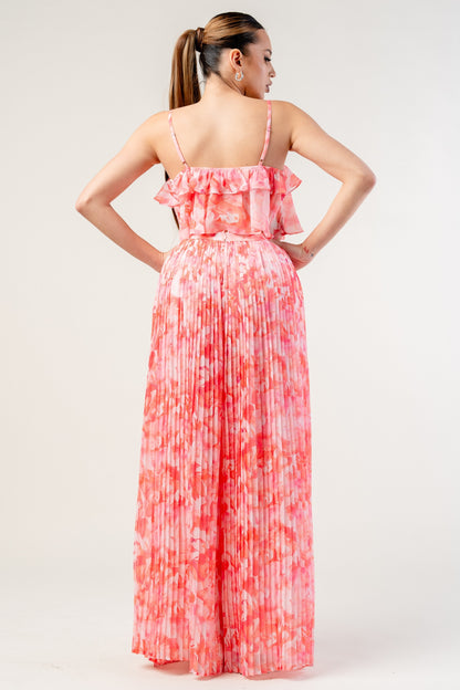 Yoryu Chiffon Print Top & Pleats Wide Pants Set