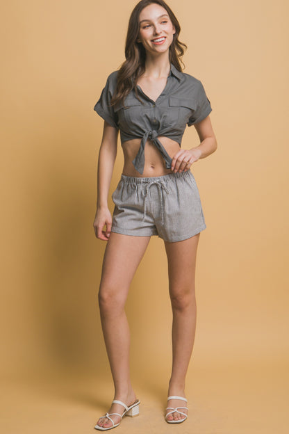 Low- Rise Stripe Linen Shorts