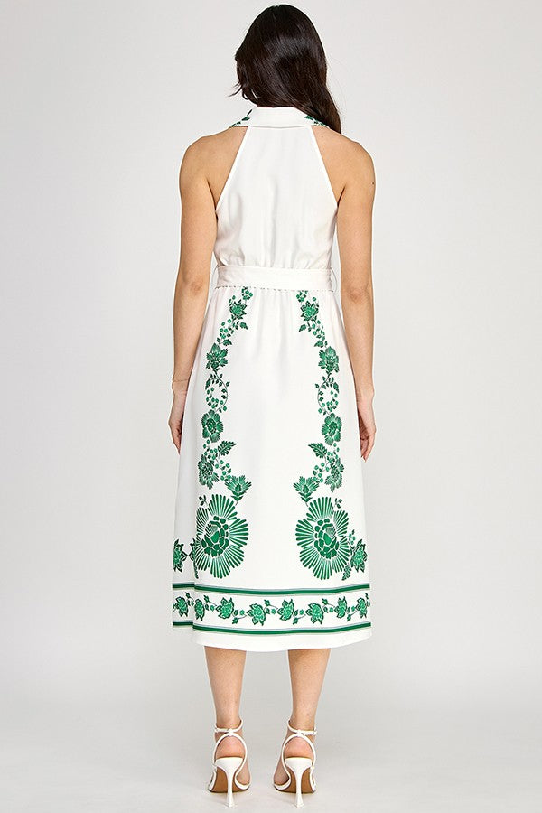 Printed Button Down Halter Dress