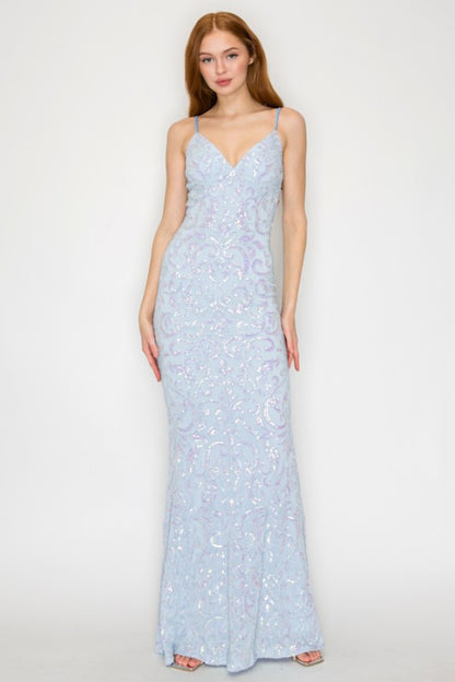 SEQUIN EMBELLISHED CORSET MAXI MERMAID COCKTAIL DRESS