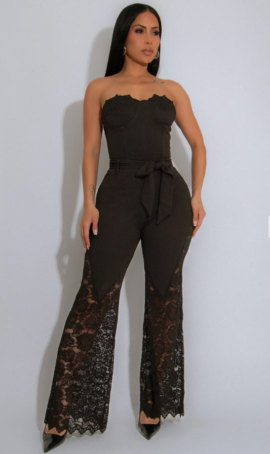 Strapless Corset With Wide Leg Lace Pants Set