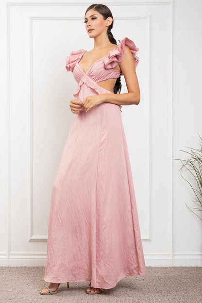 Ruffled Sleeve Open Back With Big Bow Dress