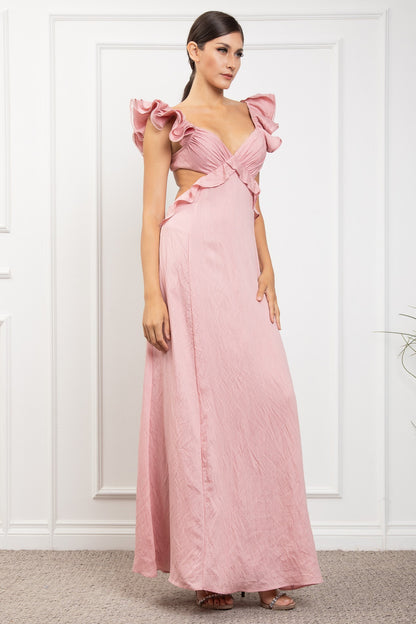 Ruffled Sleeve Open Back With Big Bow Dress
