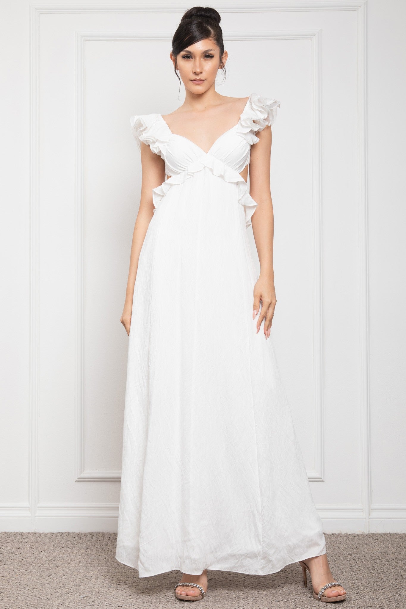 Ruffled Sleeve Open Back With Big Bow Dress