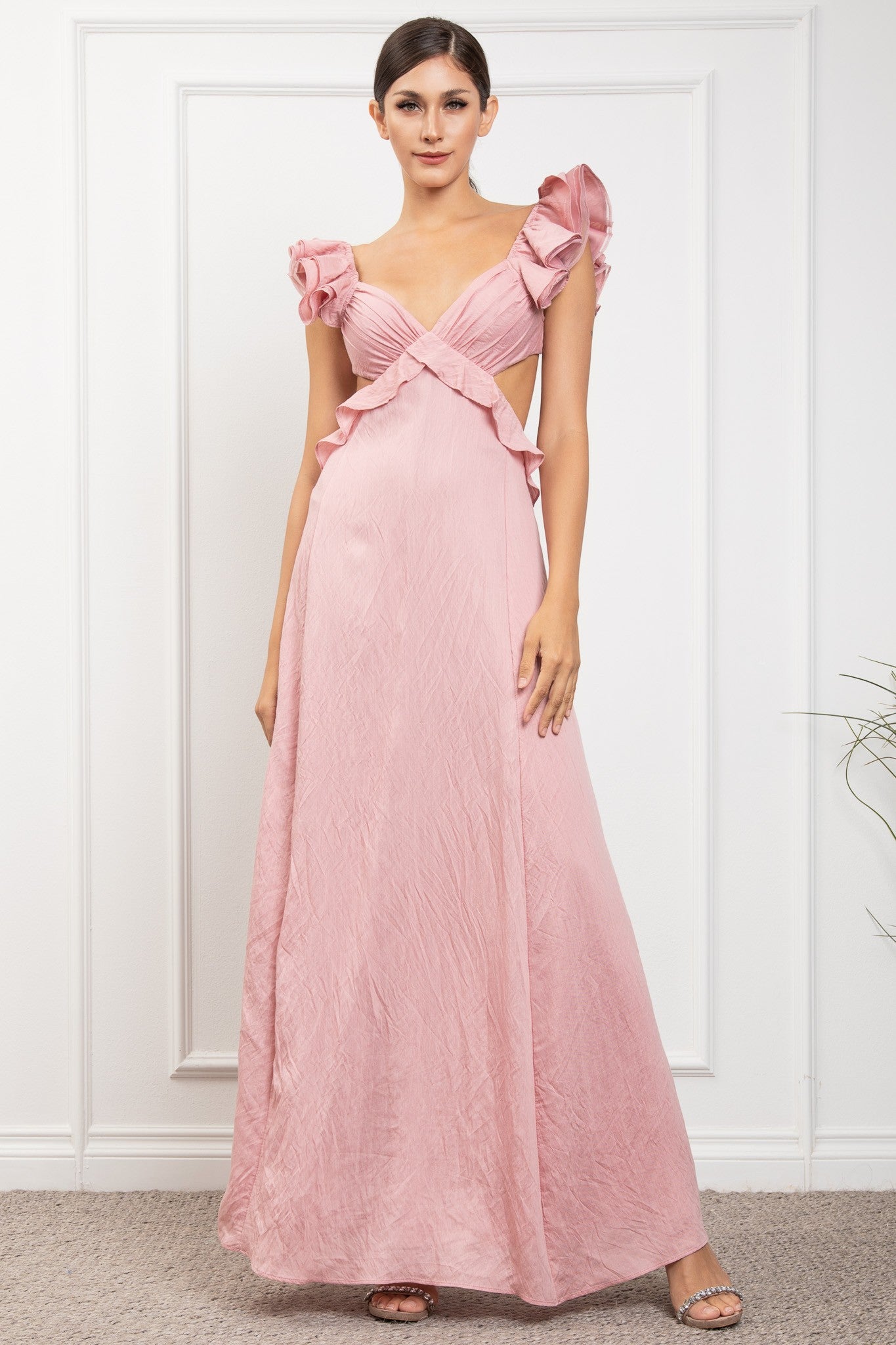 Ruffled Sleeve Open Back With Big Bow Dress