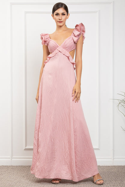 Ruffled Sleeve Open Back With Big Bow Dress