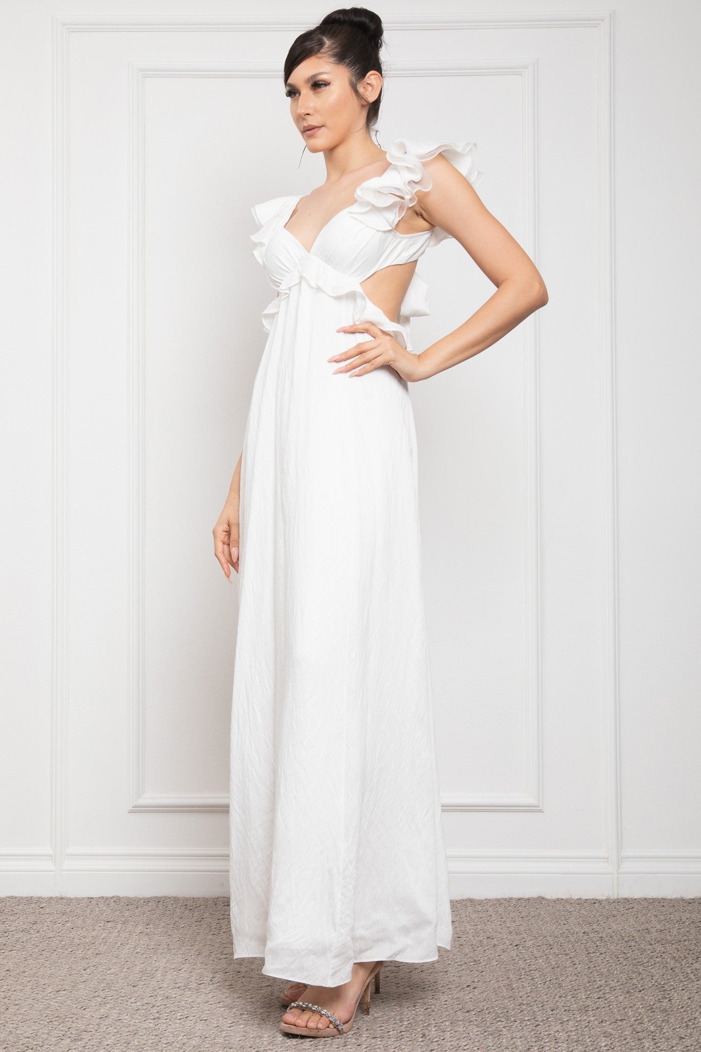 Ruffled Sleeve Open Back With Big Bow Dress
