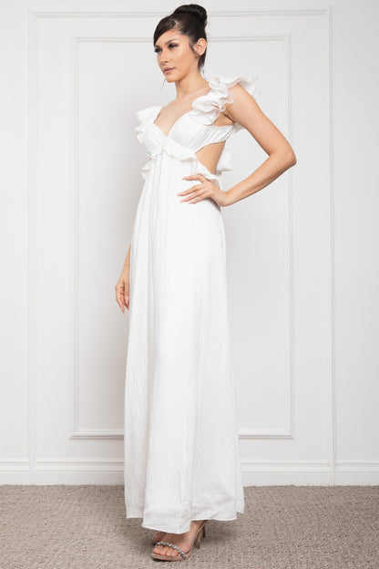 Ruffled Sleeve Open Back With Big Bow Dress