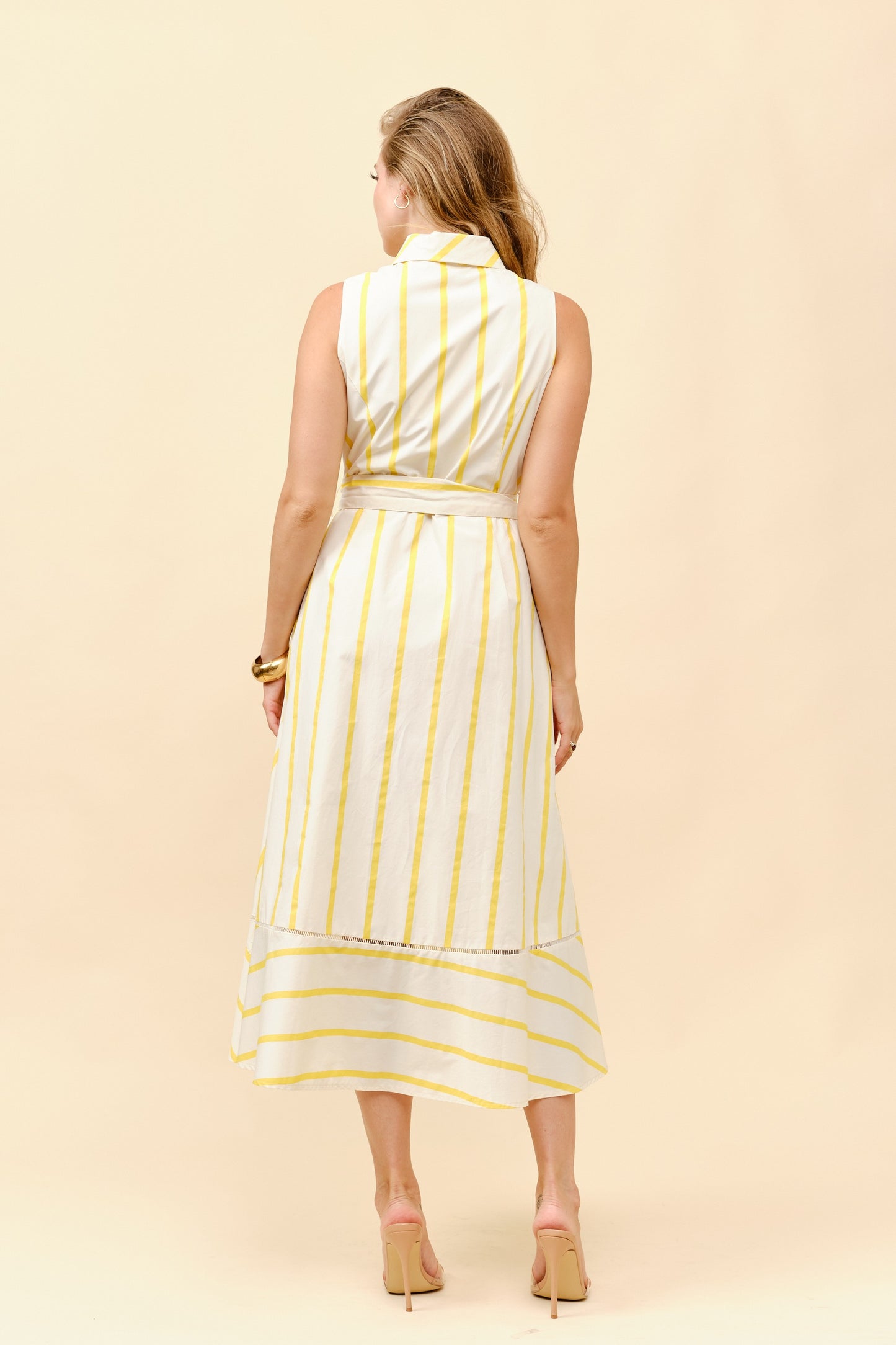 Striped Sleeveless Tie Waist Shirt Dress