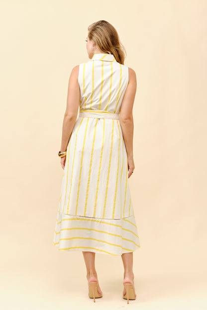 Striped Sleeveless Tie Waist Shirt Dress