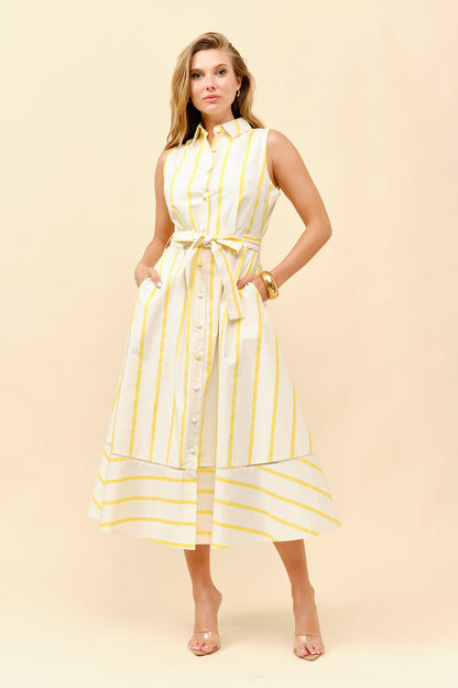 Striped Sleeveless Tie Waist Shirt Dress