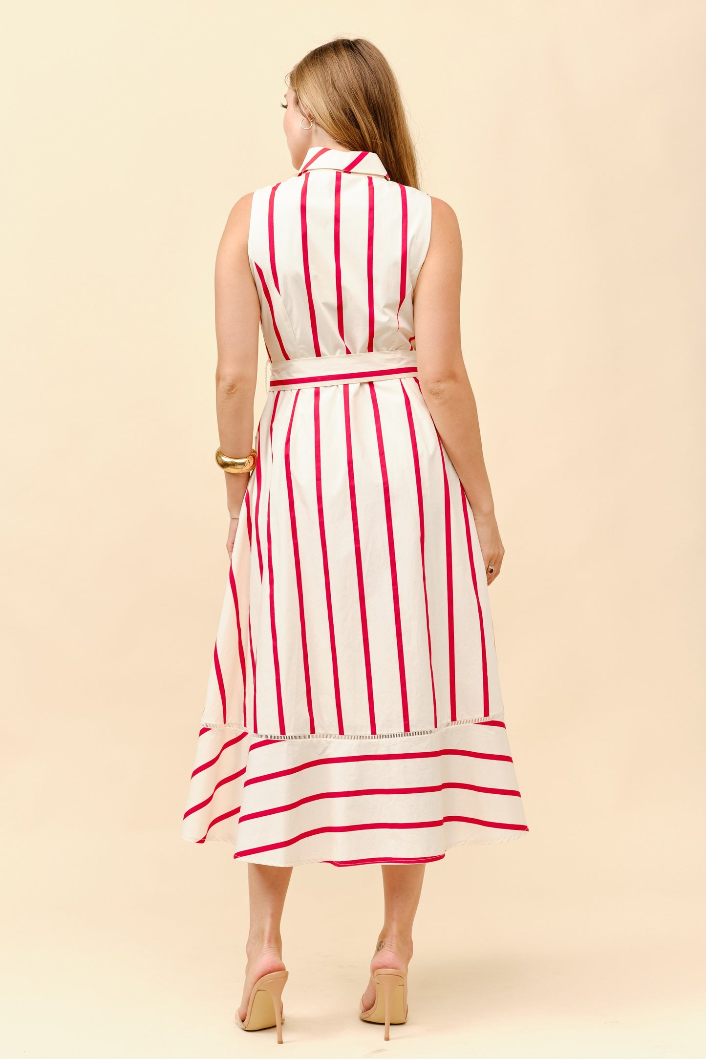 Striped Sleeveless Tie Waist Shirt Dress