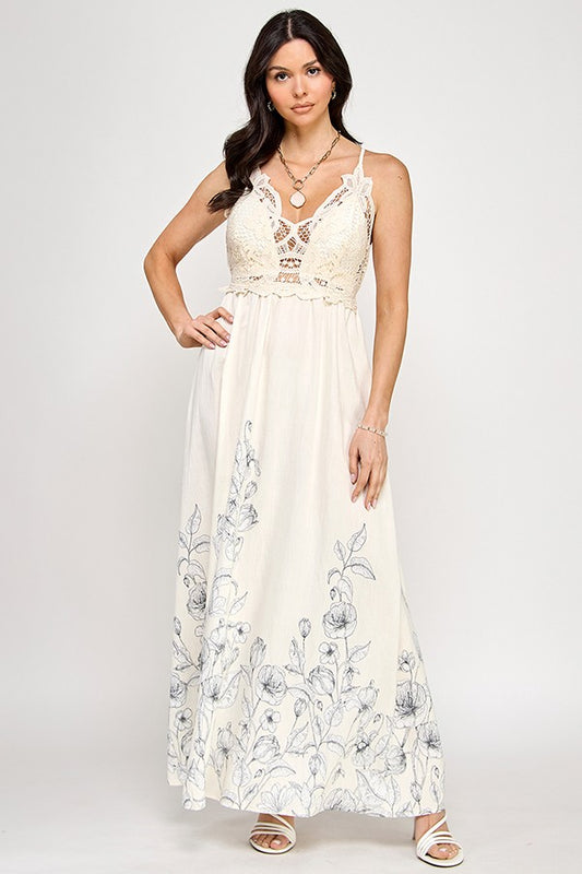 Crochet Detail Printed Maxi Dress