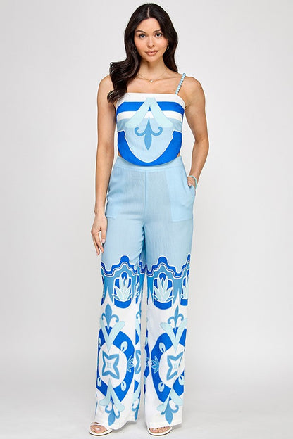 Printed Sleeveless Top with Long Pants Set
