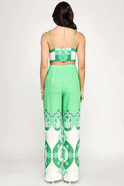 Printed Sleeveless Top with Long Pants Set