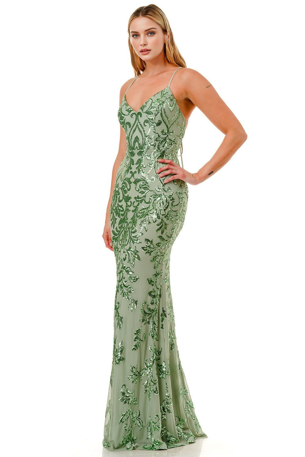 Sequin Embellished Criss Cross Maxi Dress