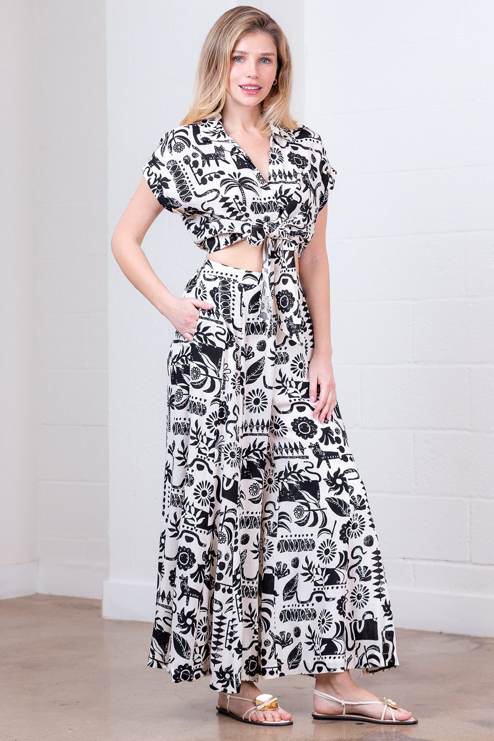 Mix Print Top And Pants Set