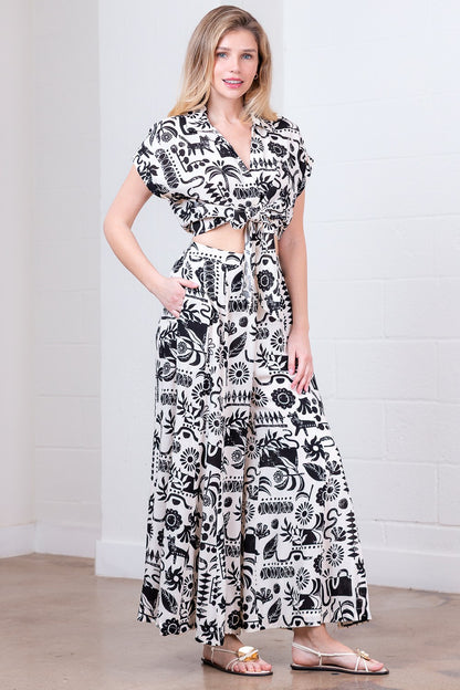 Mix Print Top And Pants Set
