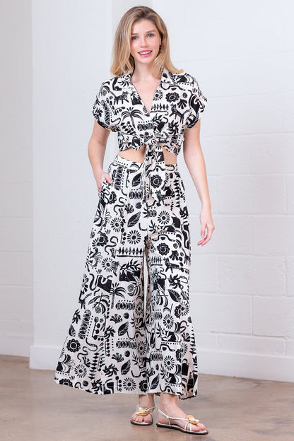 Mix Print Top And Pants Set