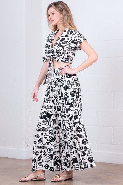 Mix Print Top And Pants Set