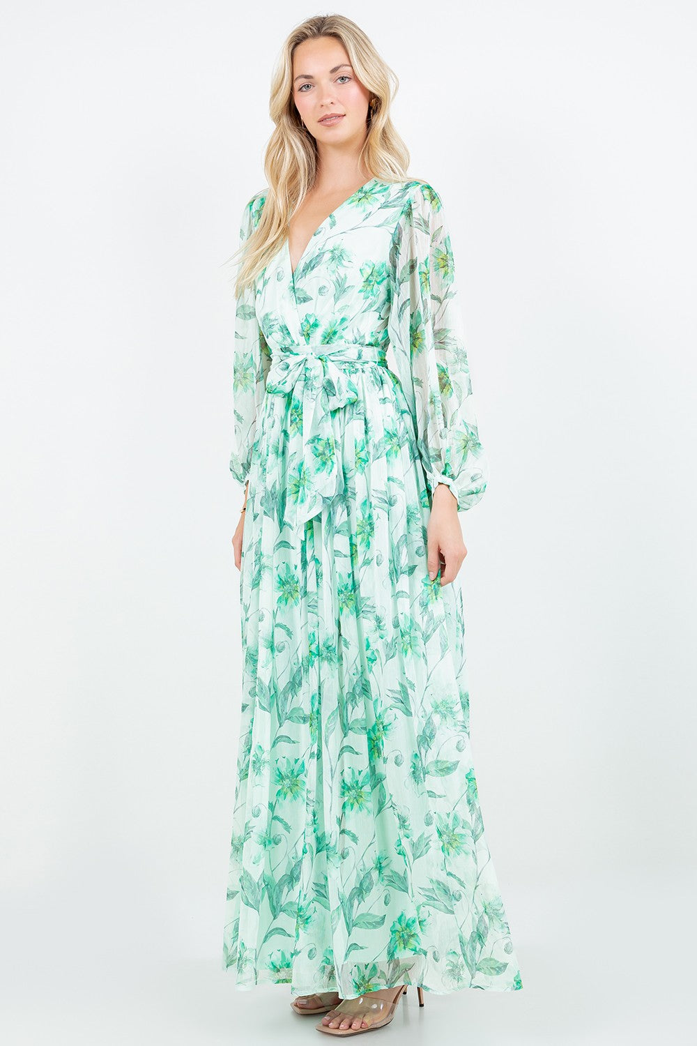 Silky Crinkle Chiffon Long Sleeve Maxi Dress Bella Chica Silky Crinkle Chiffon Long Sleeve Maxi Dress Bella Chica