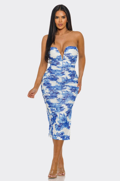 Celestia Strapless Printed Midi Dress