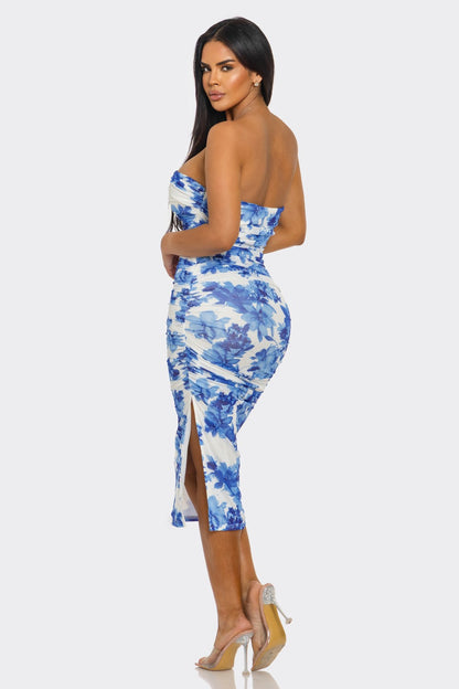 Celestia Strapless Printed Midi Dress