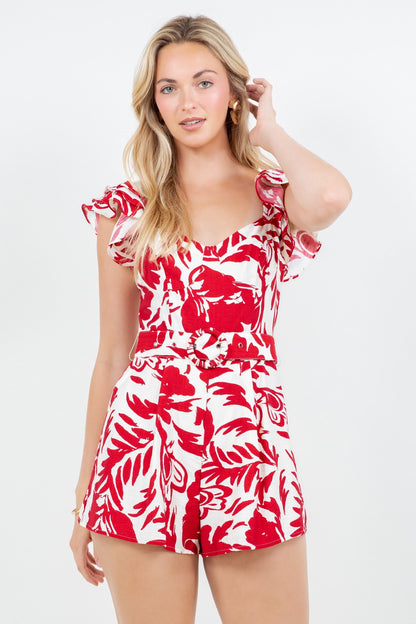 Sweet Hearted Ruffle Sleeveless Belted Romper