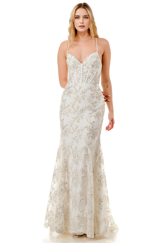 SLEEVELESS EMBROIDERED CORSET MAXI DRESS