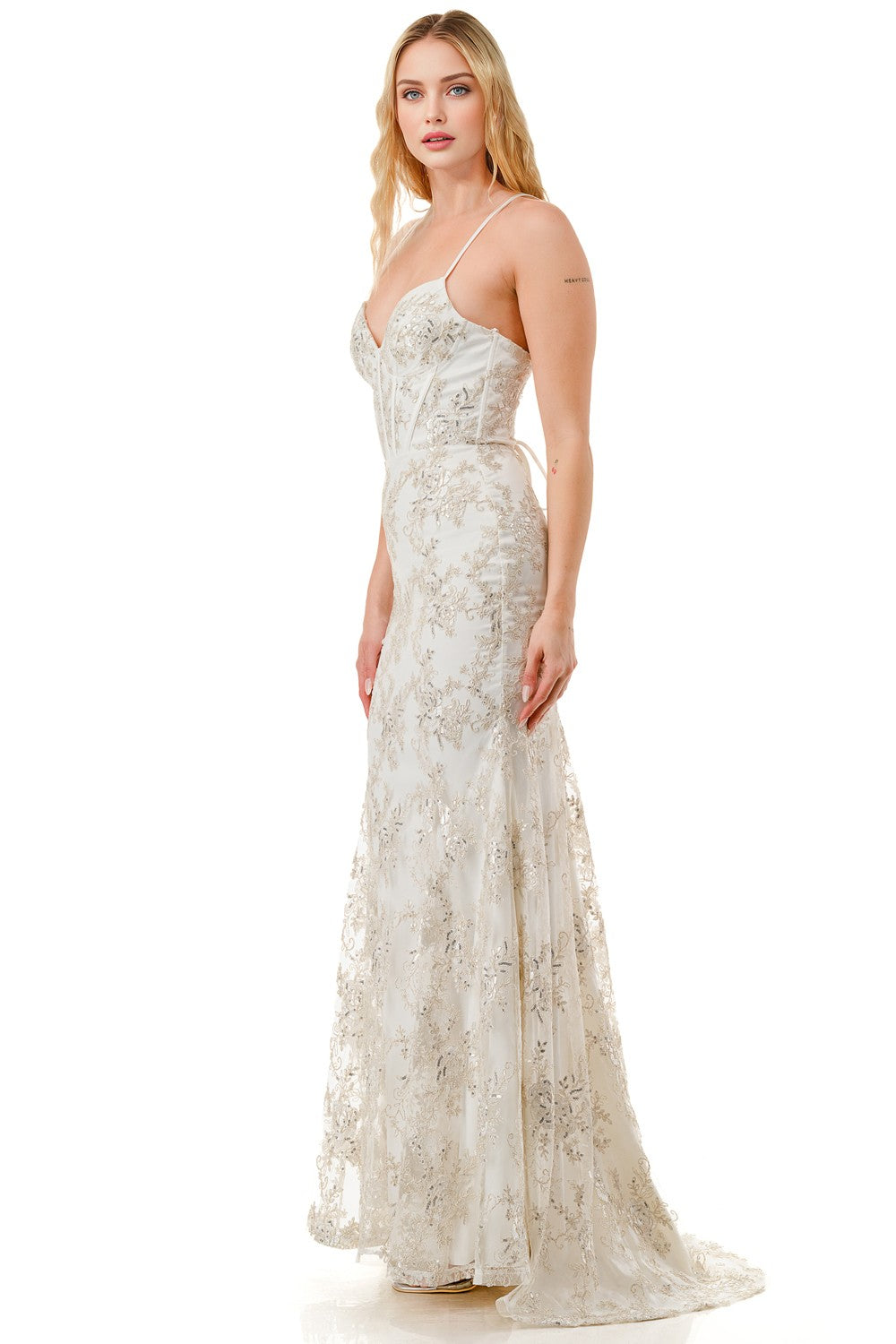 SLEEVELESS EMBROIDERED CORSET MAXI DRESS