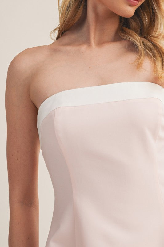 CONTRAST NECKBAND FIT&FLARE MINI DRESS