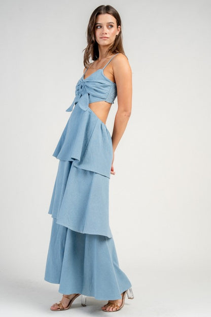DENIM TIERED MAXI DRESS