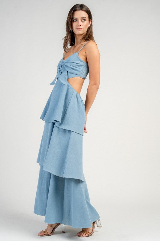 DENIM TIERED MAXI DRESS