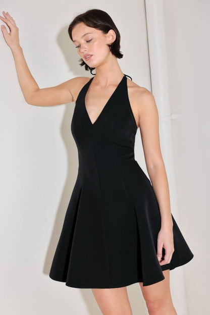 SOLID HALTER NECK MINI DRESS