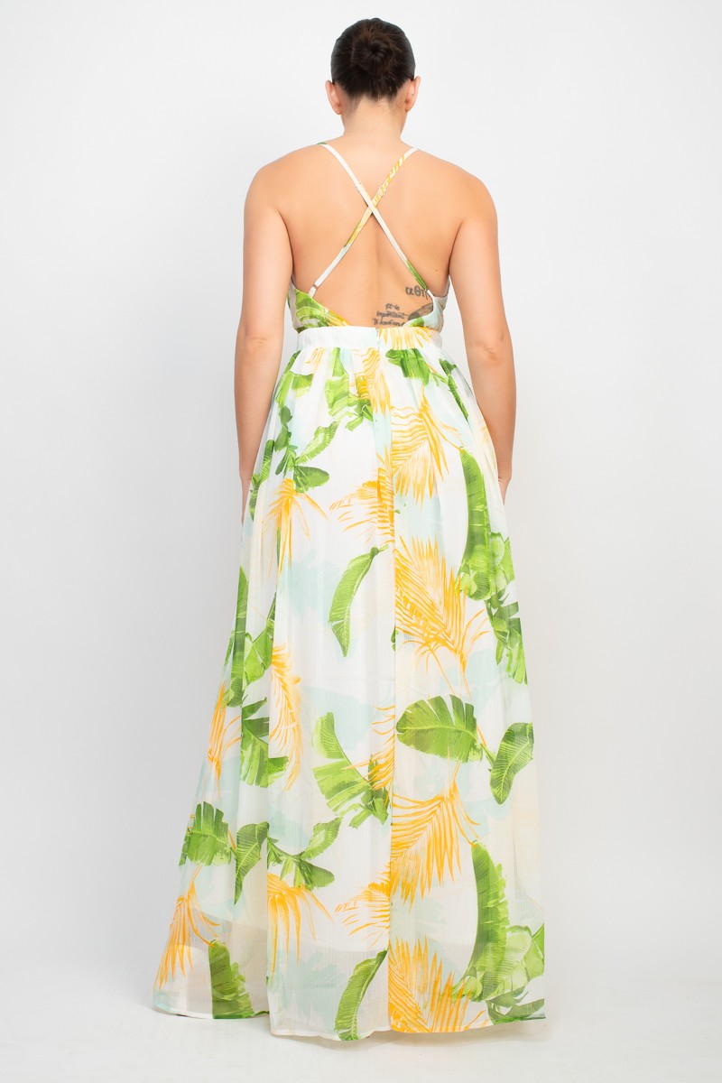 Low Cut Back Maxi Floral Dress