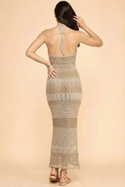 HALTER TIE CROCHET MAXI DRESS