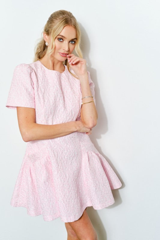 FLORAL JACQUARD FLARE MINI DRESS