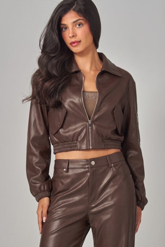 FAUX LEATHER BOMBER JACKET