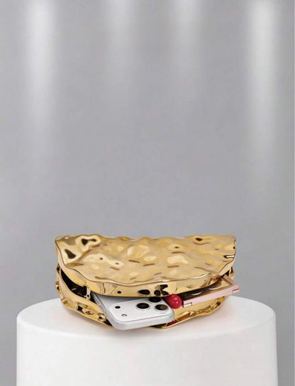 VINTAGE METAL FAN SHAPED EVENING CLUTCH BAG