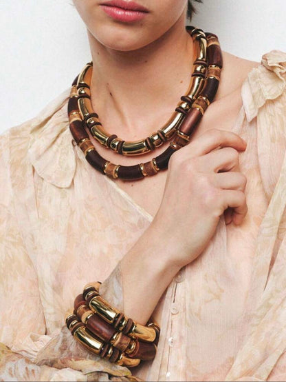 2 PCS BOHEMIAN WOODEN NECKLACE SET